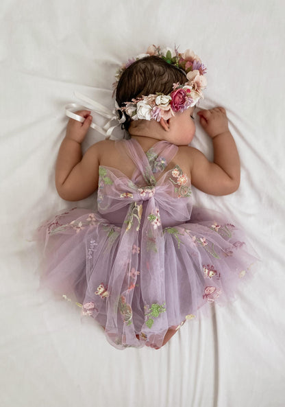 Sugar Plum Lavender Baby Girl Tulle Party Romper