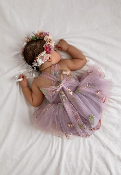 Sugar Plum Lavender Baby Girl Tulle Party Romper