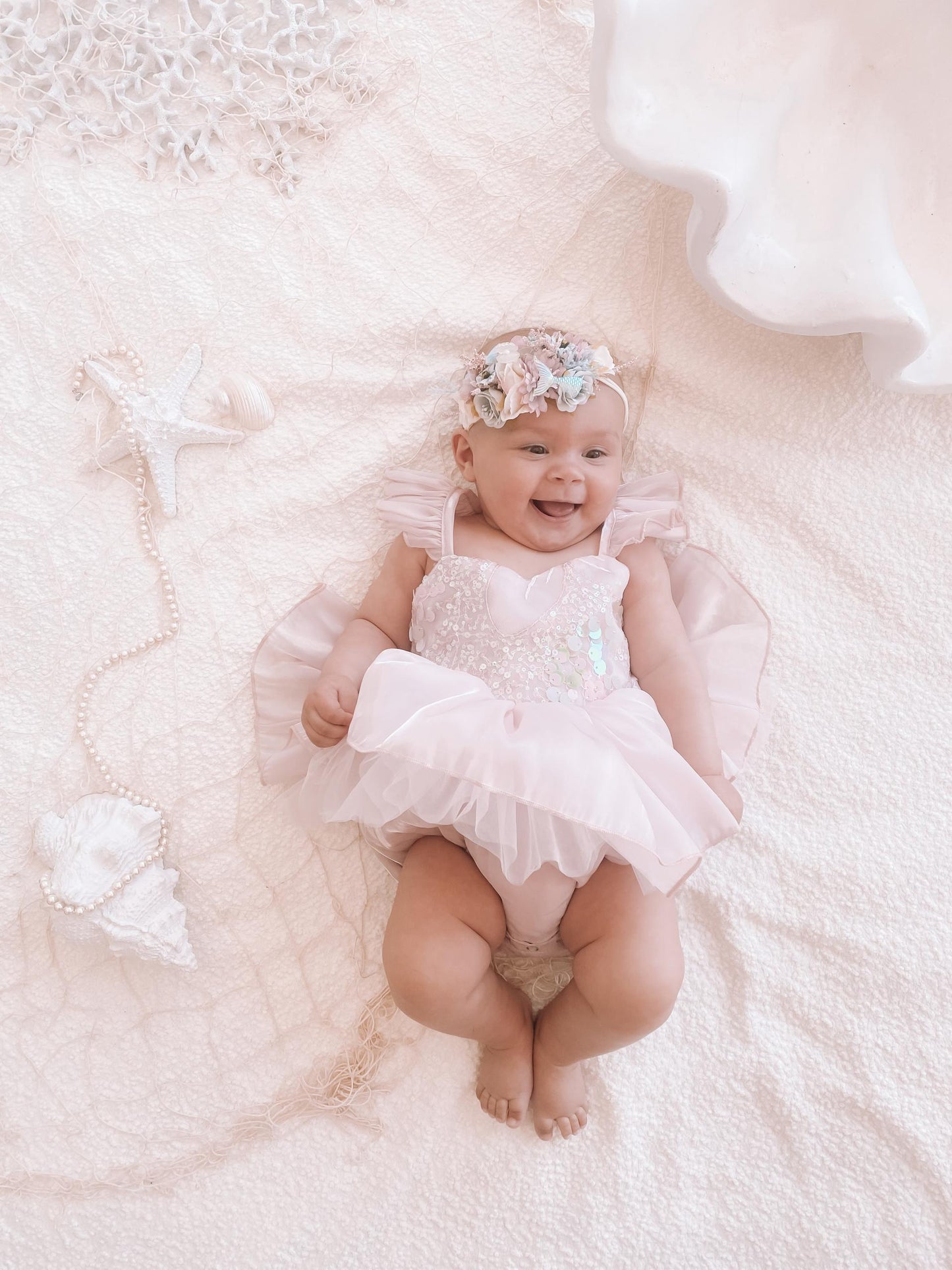 Mermaid Sequin Pink Organza Baby Girl Party Romper