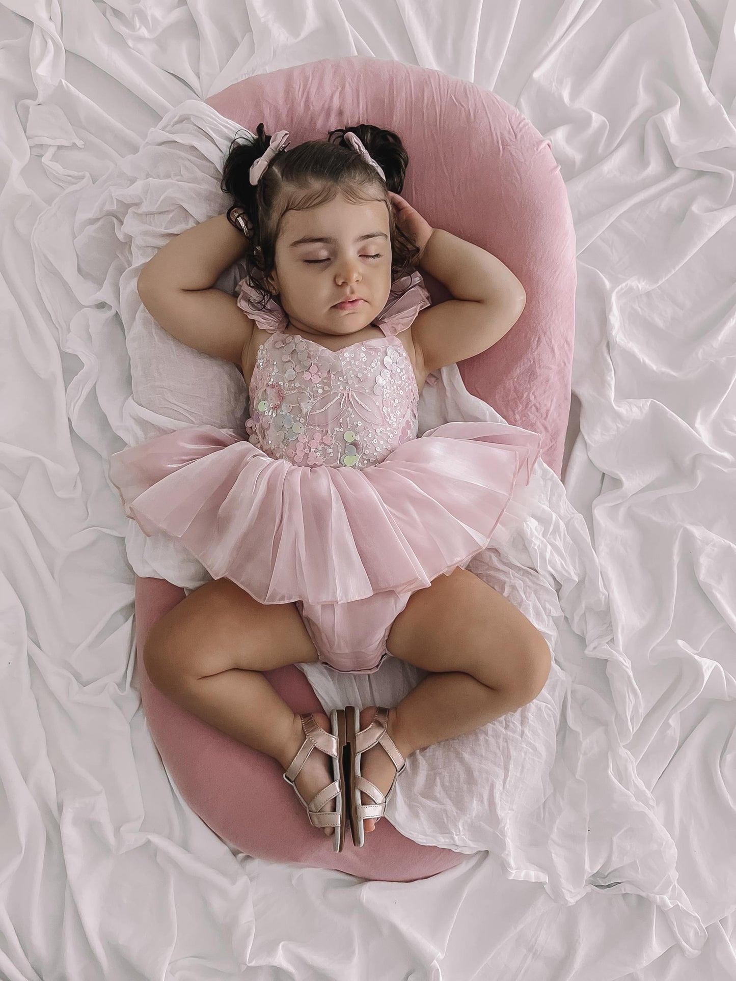 Mermaid Sequin Pink Organza Baby Girl Party Romper