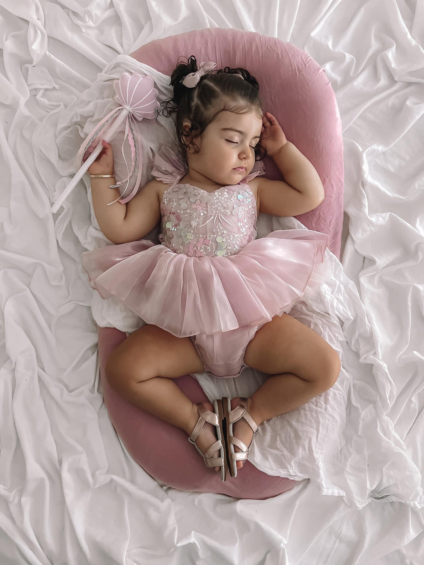 Mermaid Sequin Pink Organza Baby Girl Party Romper