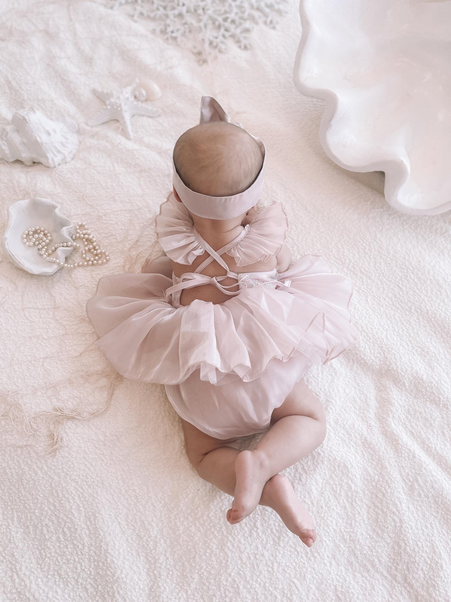 Mermaid Sequin Pink Organza Baby Girl Party Romper