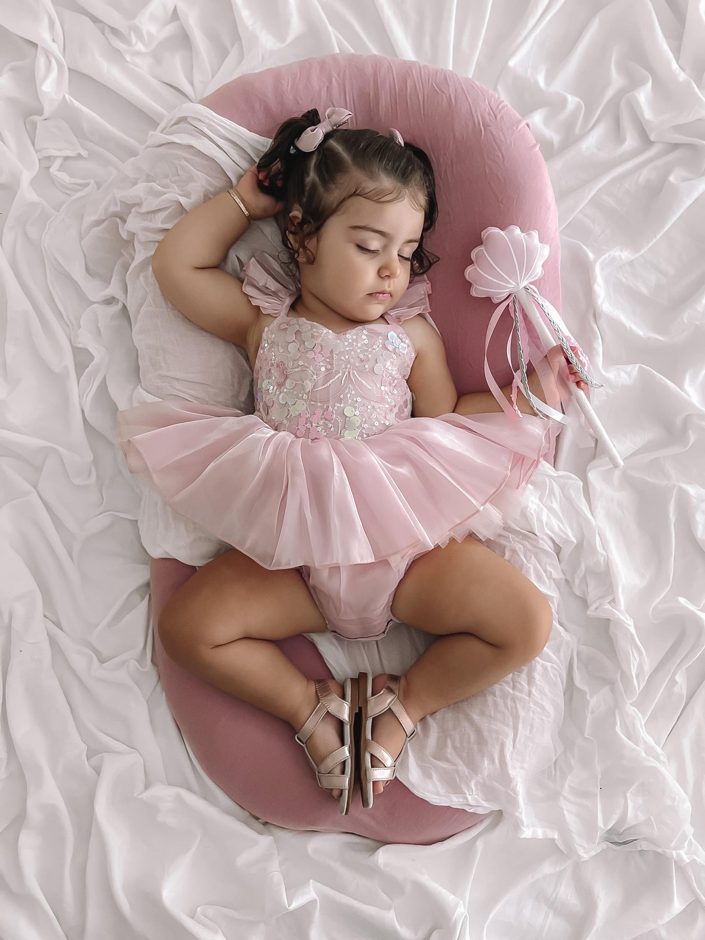 Mermaid Sequin Pink Organza Baby Girl Party Romper