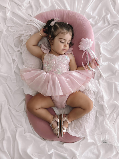 Mermaid Sequin Pink Organza Baby Girl Party Romper