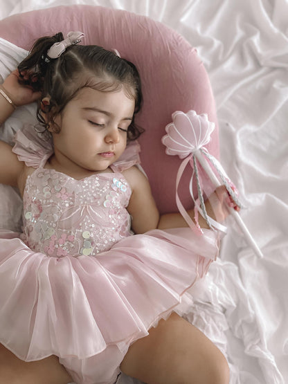 Mermaid Sequin Pink Organza Baby Girl Party Romper