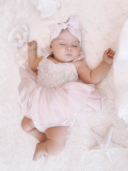 Mermaid Sequin Pink Organza Baby Girl Party Romper