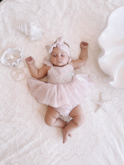 Mermaid Sequin Pink Organza Baby Girl Party Romper