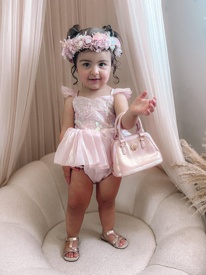 Mermaid Sequin Pink Organza Baby Girl Party Romper