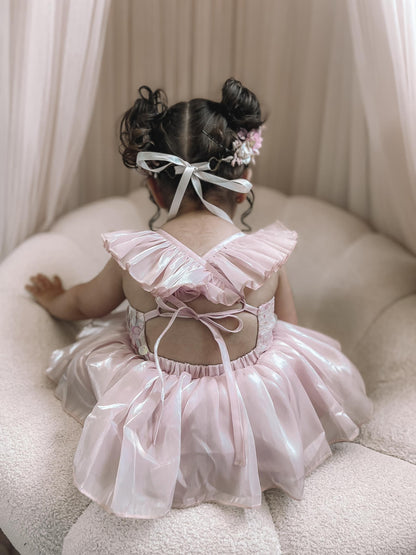 Mermaid Sequin Pink Organza Baby Girl Party Romper