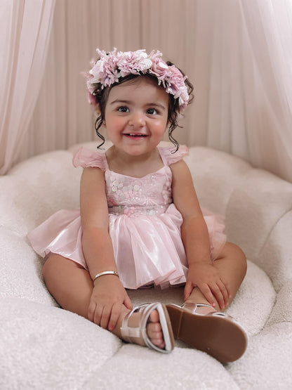Mermaid Sequin Pink Organza Baby Girl Party Romper