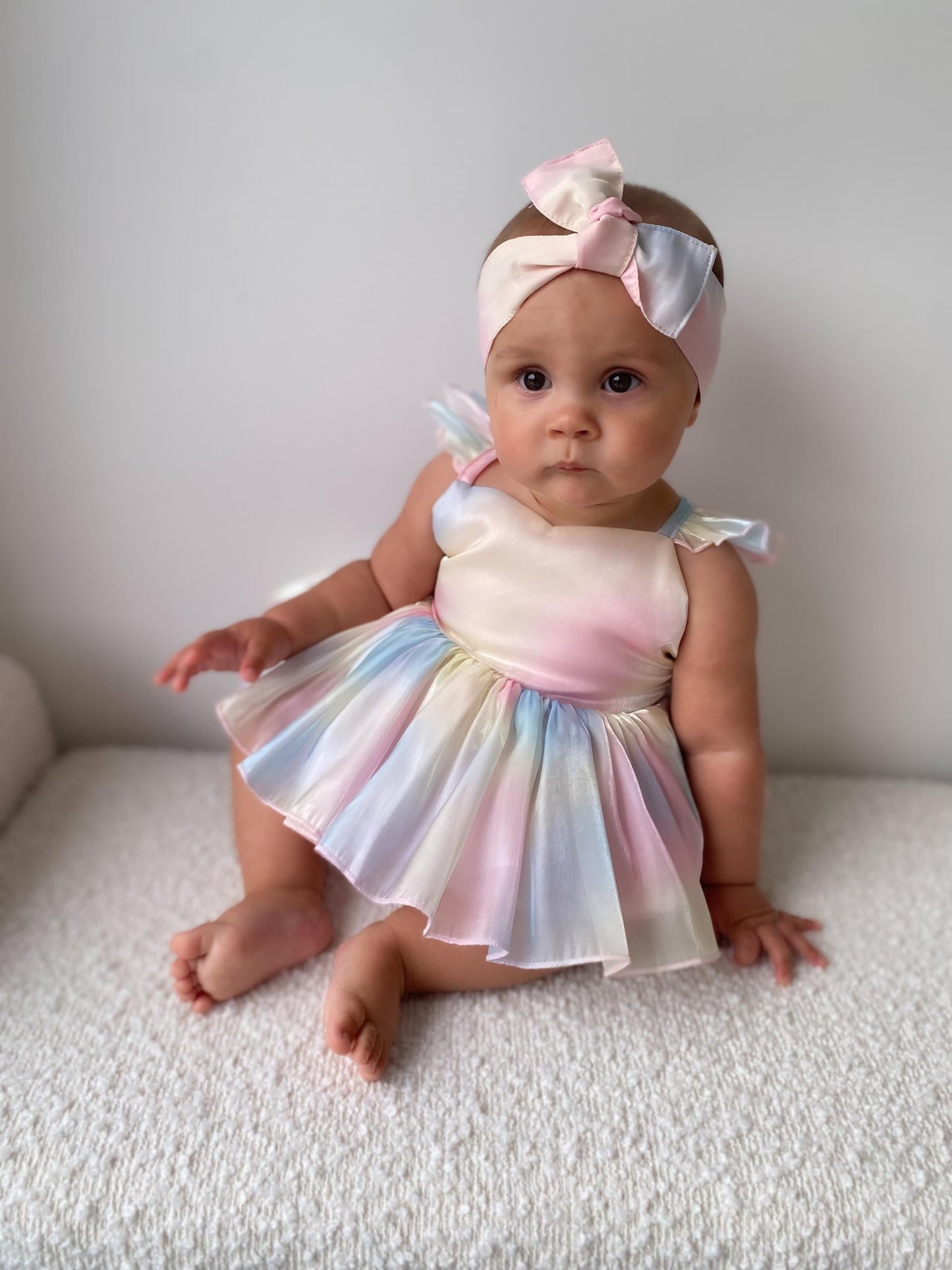 Lolly Pastel Rainbow Organza Baby Girl Party Romper