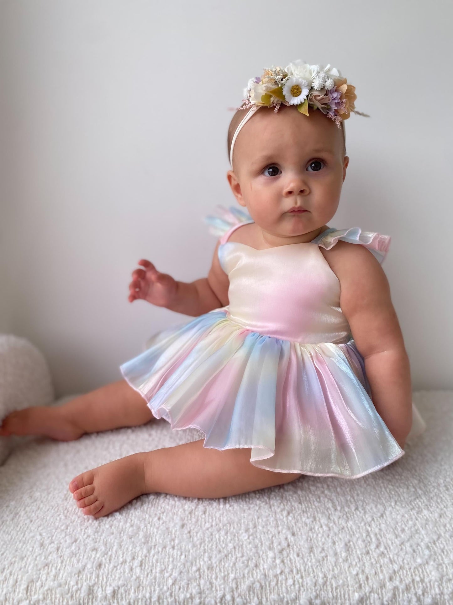 Lolly Pastel Rainbow Organza Baby Girl Party Romper