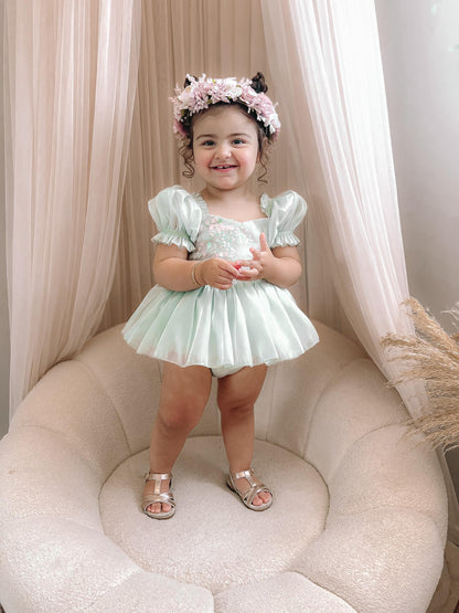 Mermaid Sequin Green Organza Baby Girl Party Romper