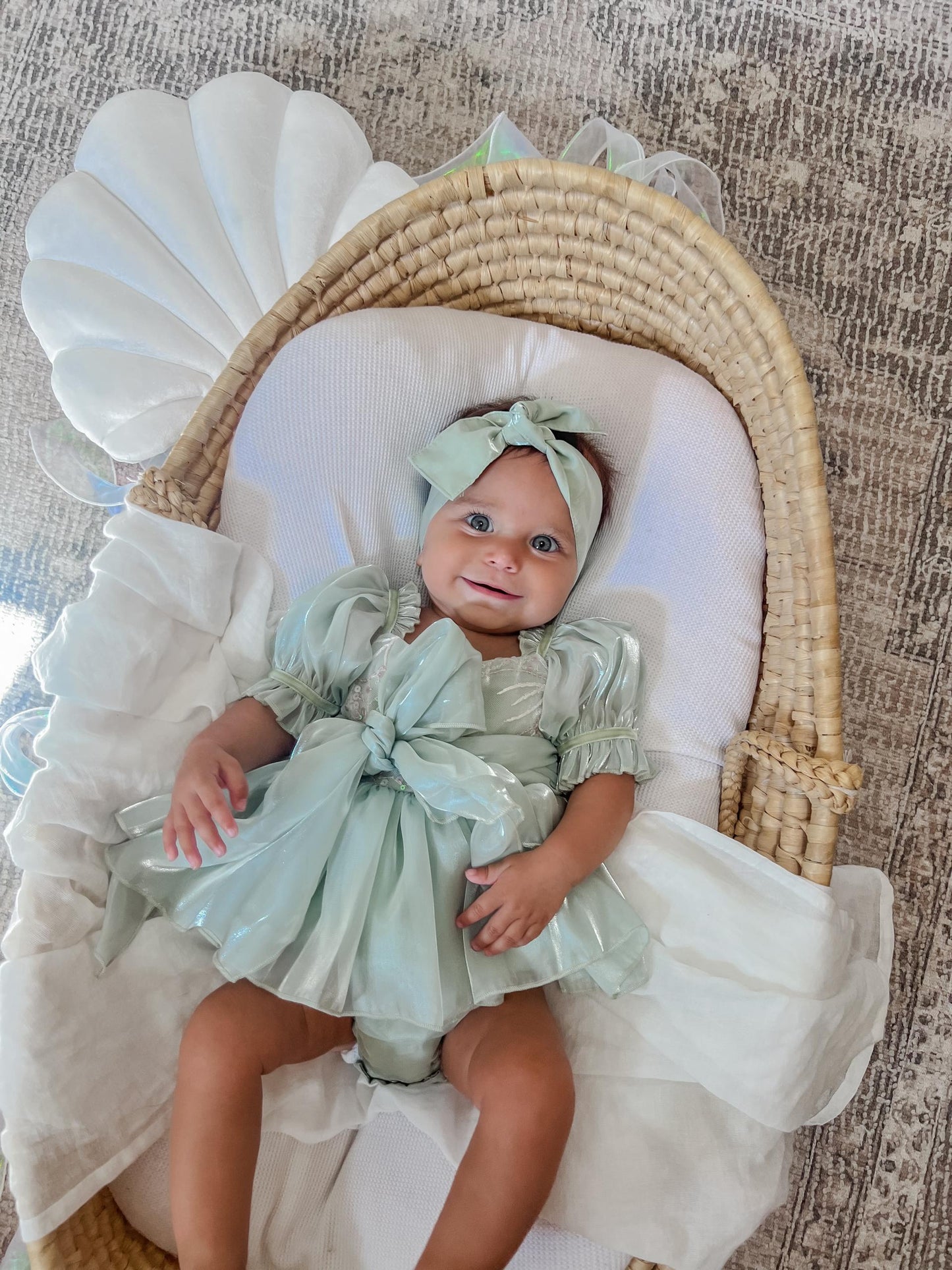 Mermaid Sequin Green Organza Baby Girl Party Romper