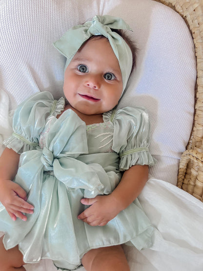 Mermaid Sequin Green Organza Baby Girl Party Romper