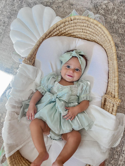 Mermaid Sequin Green Organza Baby Girl Party Romper