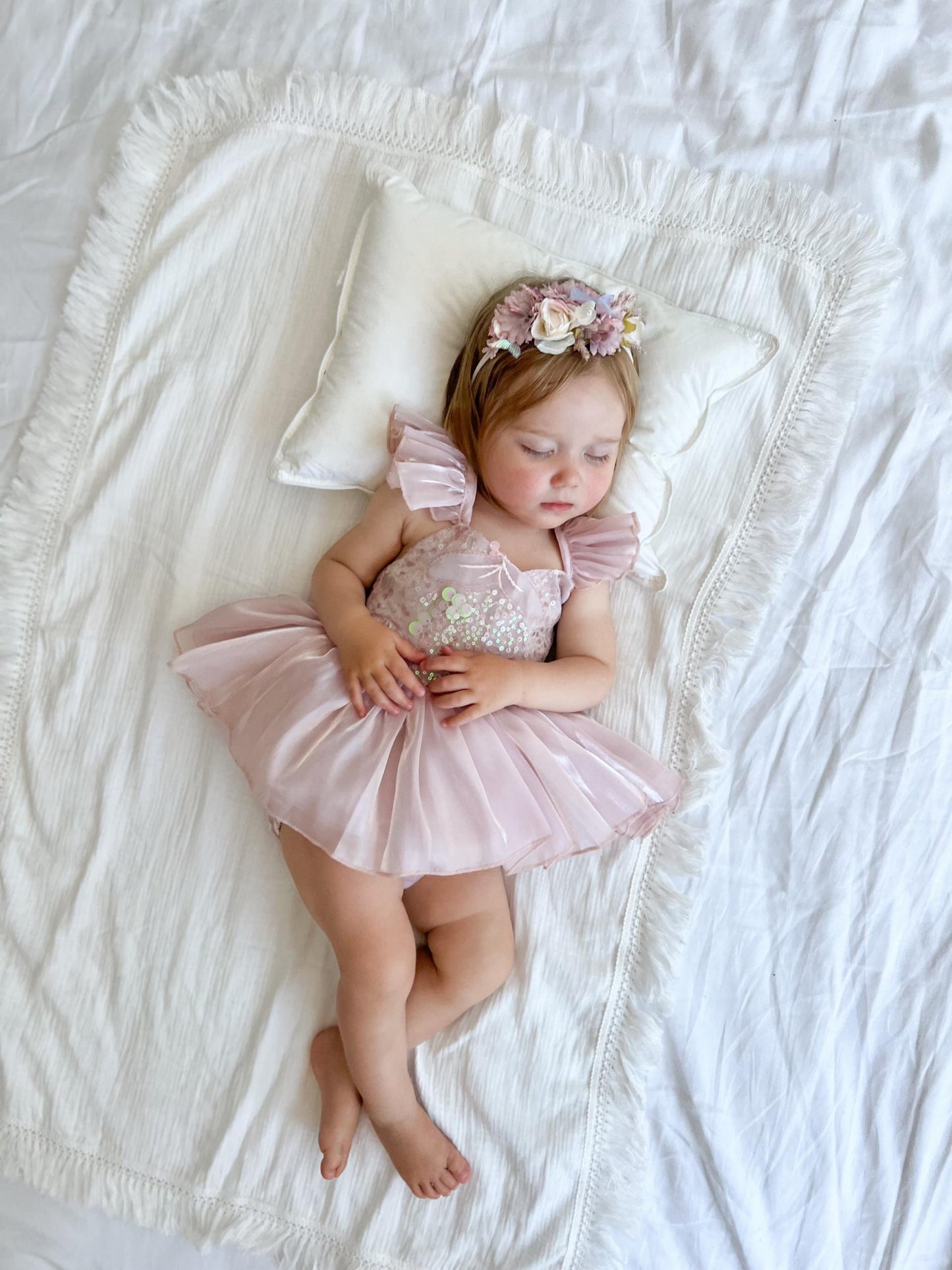 Mermaid Sequin Pink Organza Baby Girl Party Romper
