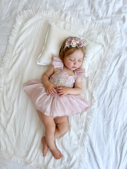 Mermaid Sequin Pink Organza Baby Girl Party Romper