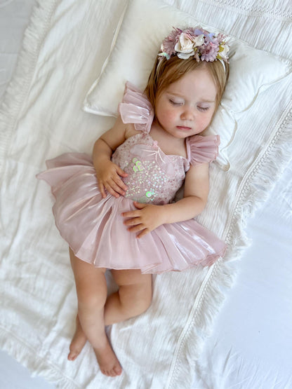 Mermaid Sequin Pink Organza Baby Girl Party Romper