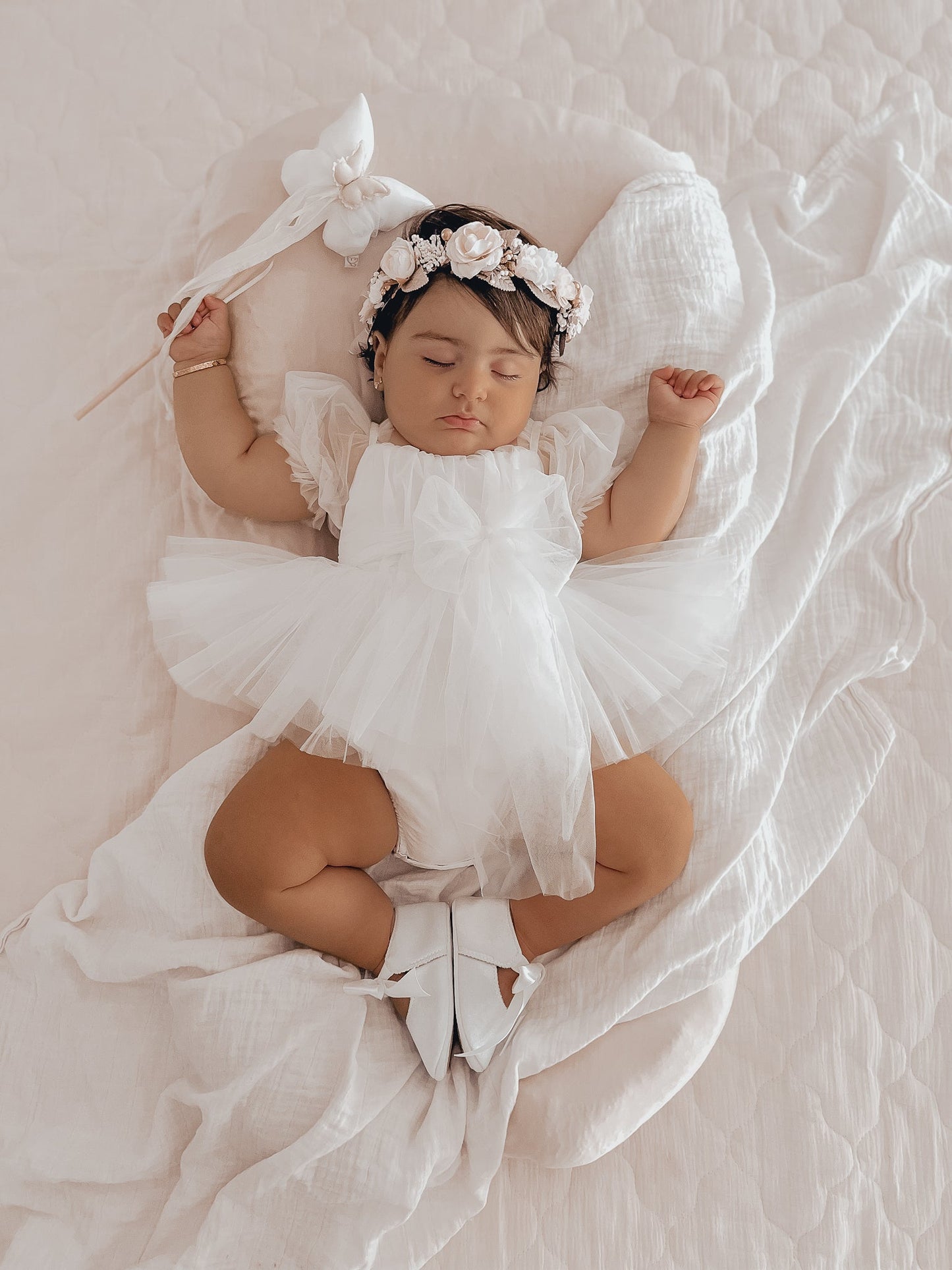 White Flower Fairy Baby Girl Tulle Romper