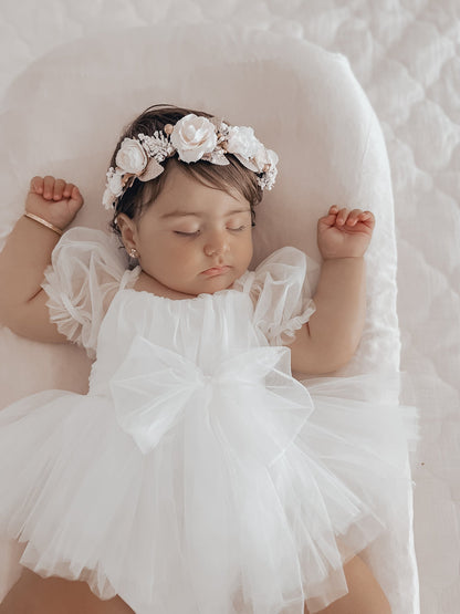 White Flower Fairy Baby Girl Tulle Romper