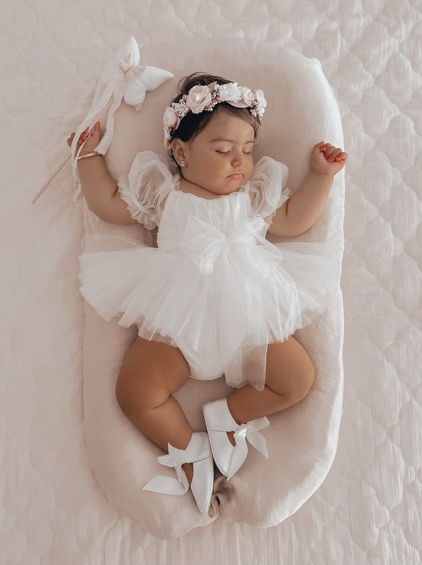 White Flower Fairy Baby Girl Tulle Romper