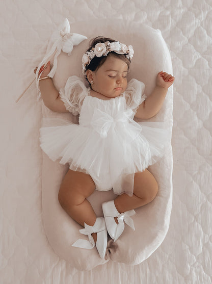 White Flower Fairy Baby Girl Tulle Romper