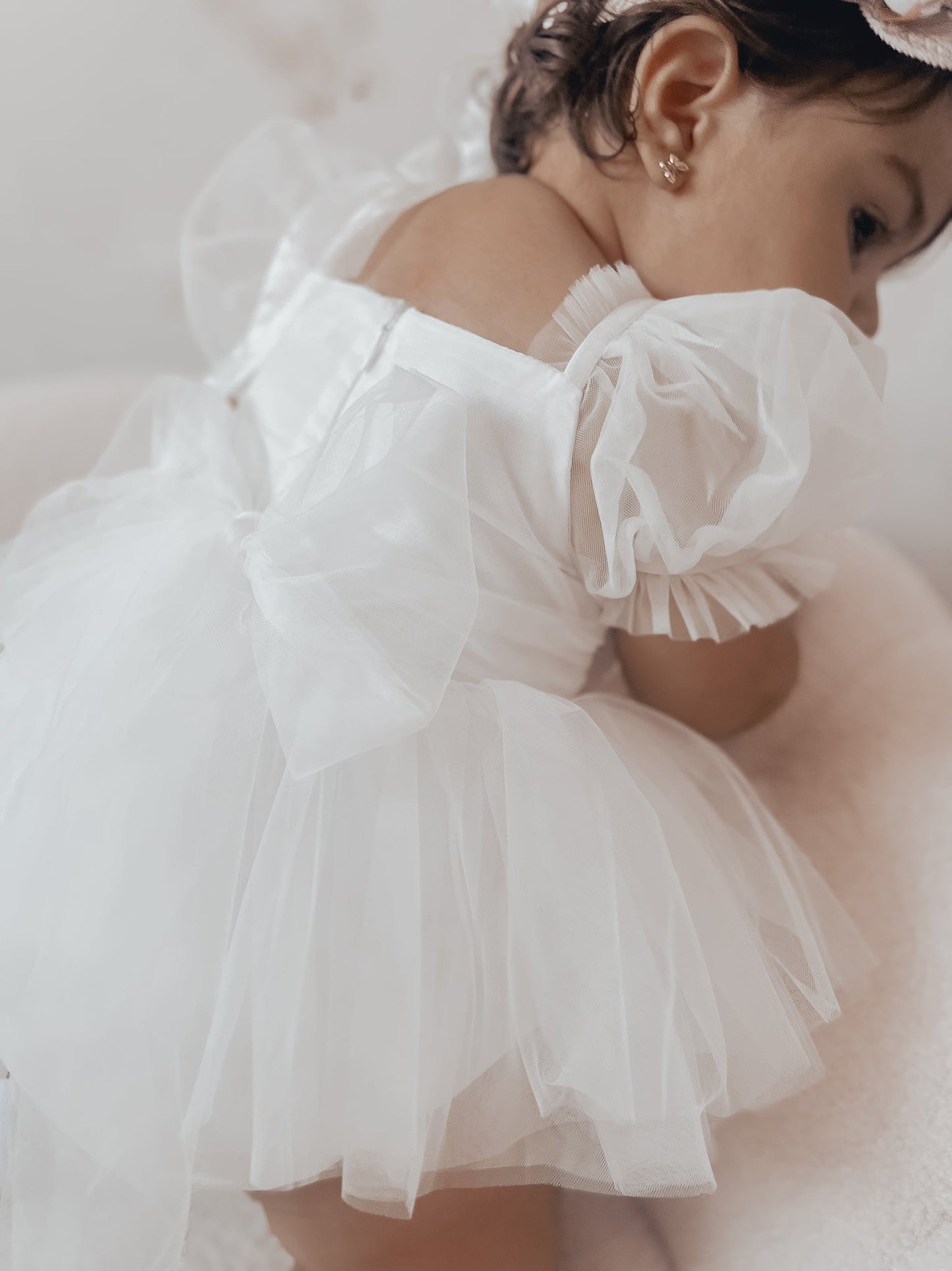 White Flower Fairy Baby Girl Tulle Romper