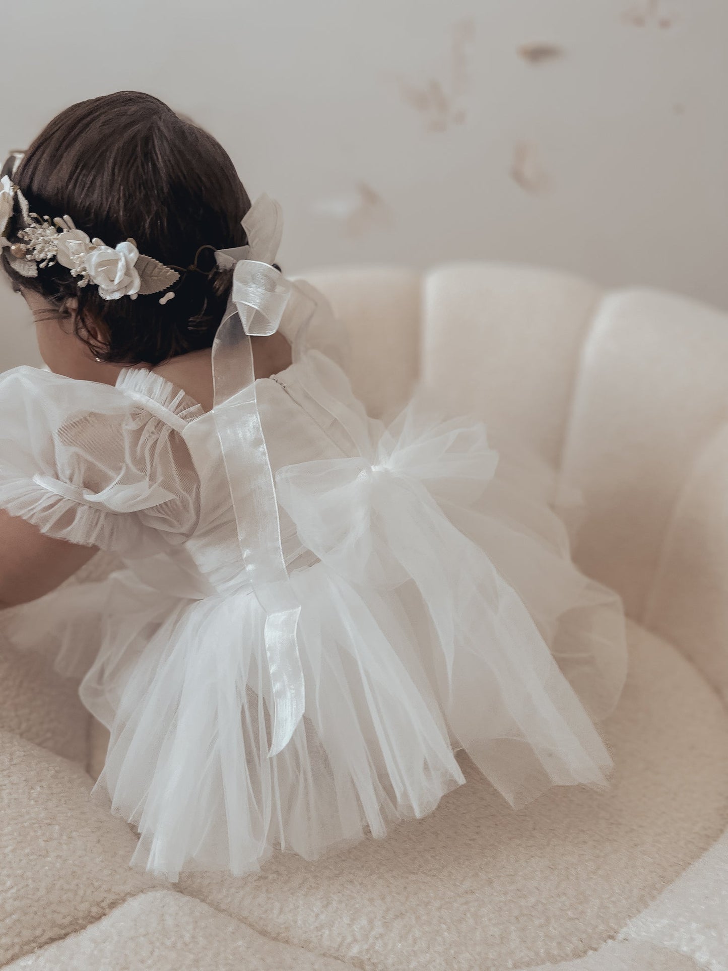 White Flower Fairy Baby Girl Tulle Romper