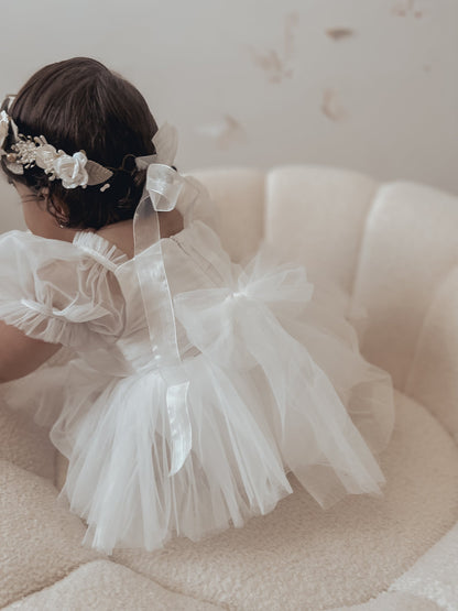White Flower Fairy Baby Girl Tulle Romper