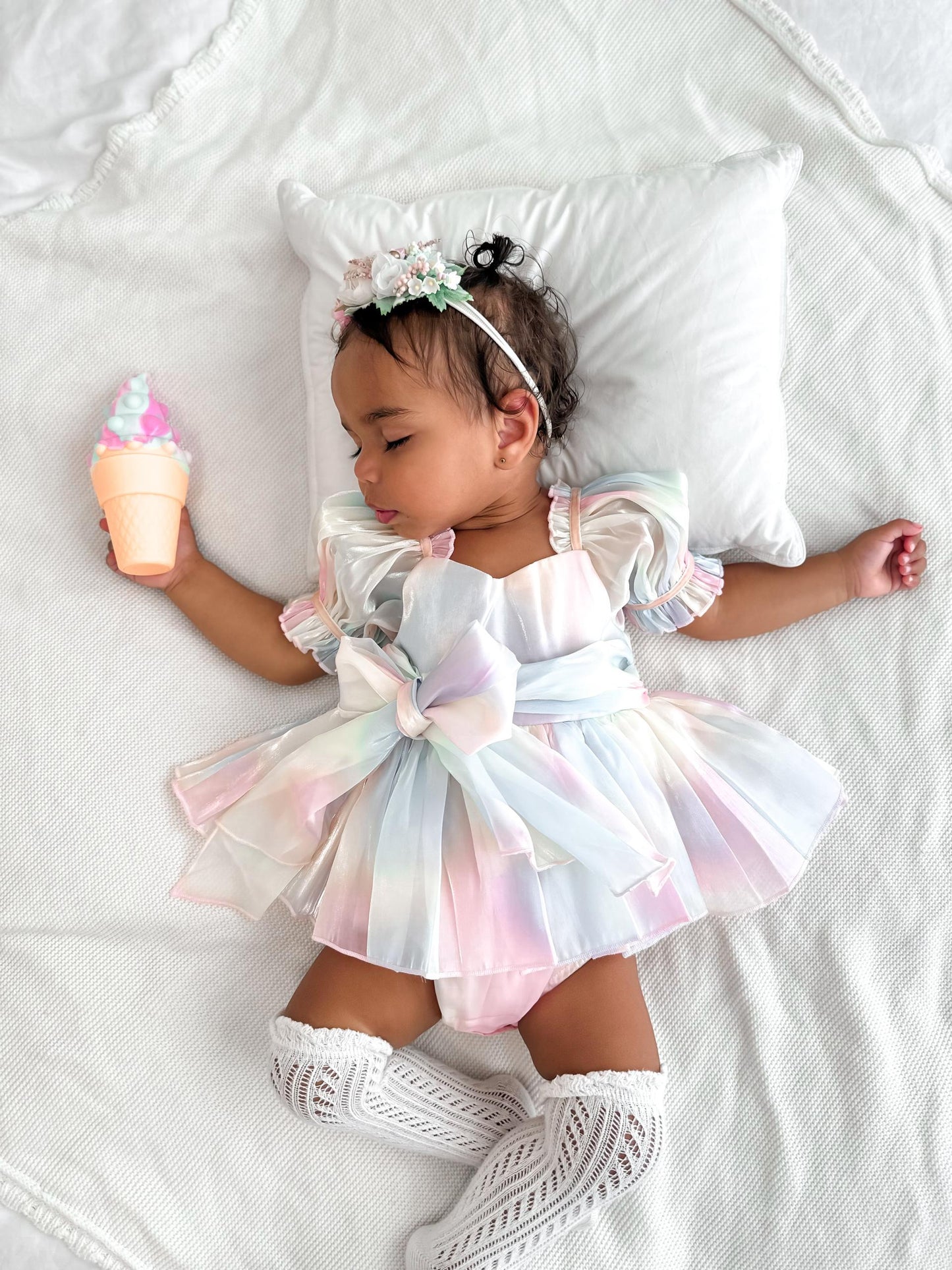 Sherbet Fairy Pastel Rainbow Organza Baby Girl Party Romper