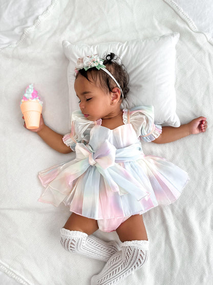 Sherbet Fairy Pastel Rainbow Organza Baby Girl Party Romper