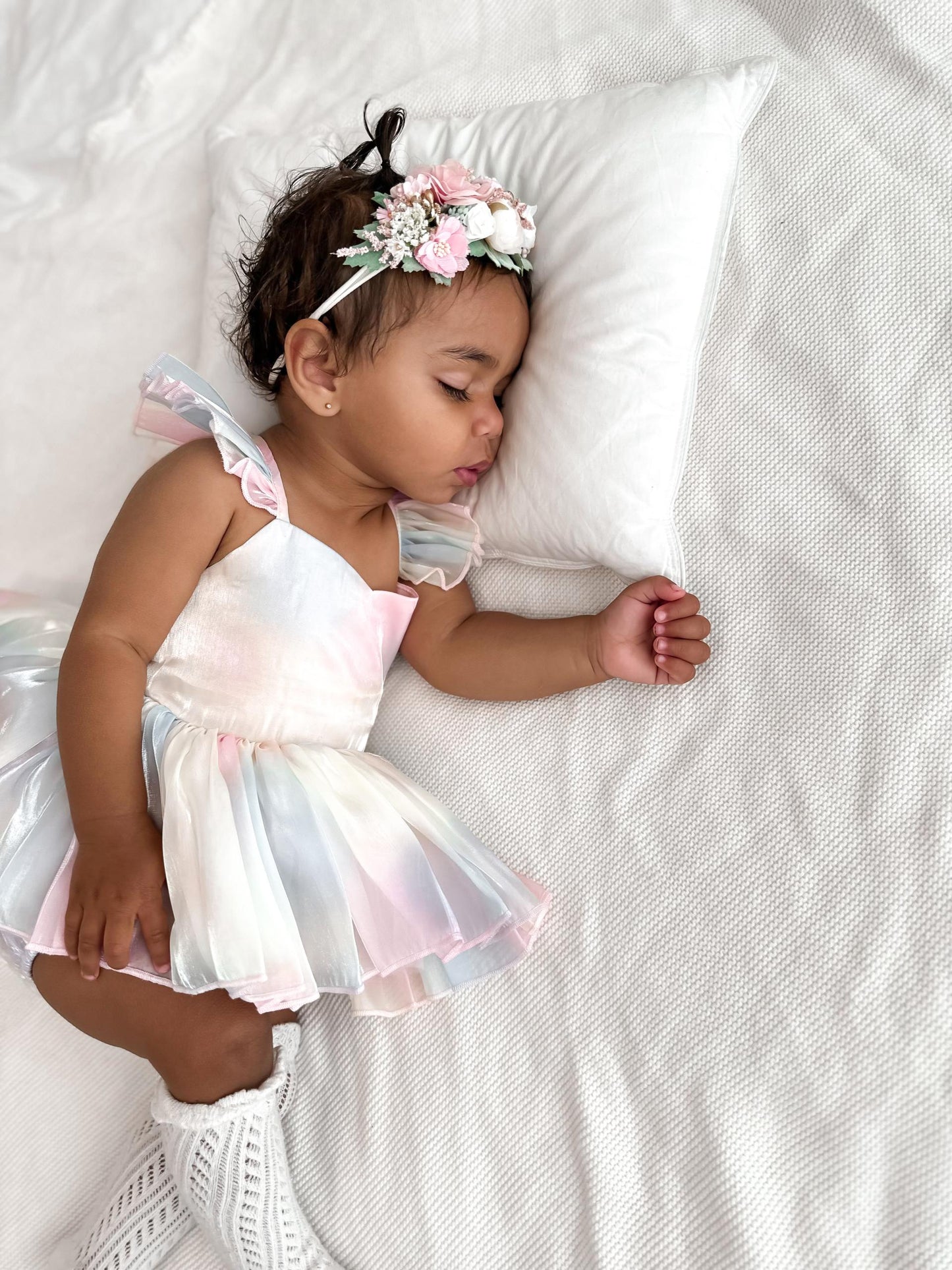 Lolly Pastel Rainbow Organza Baby Girl Party Romper