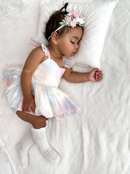 Lolly Pastel Rainbow Organza Baby Girl Party Romper