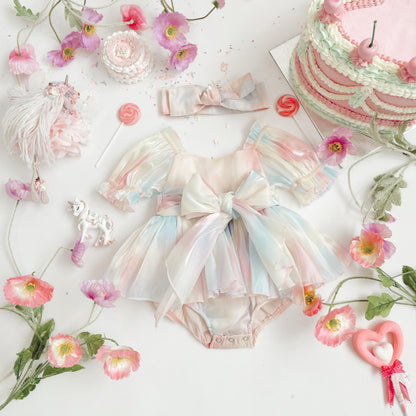 Sherbet Fairy Pastel Rainbow Organza Baby Girl Party Romper