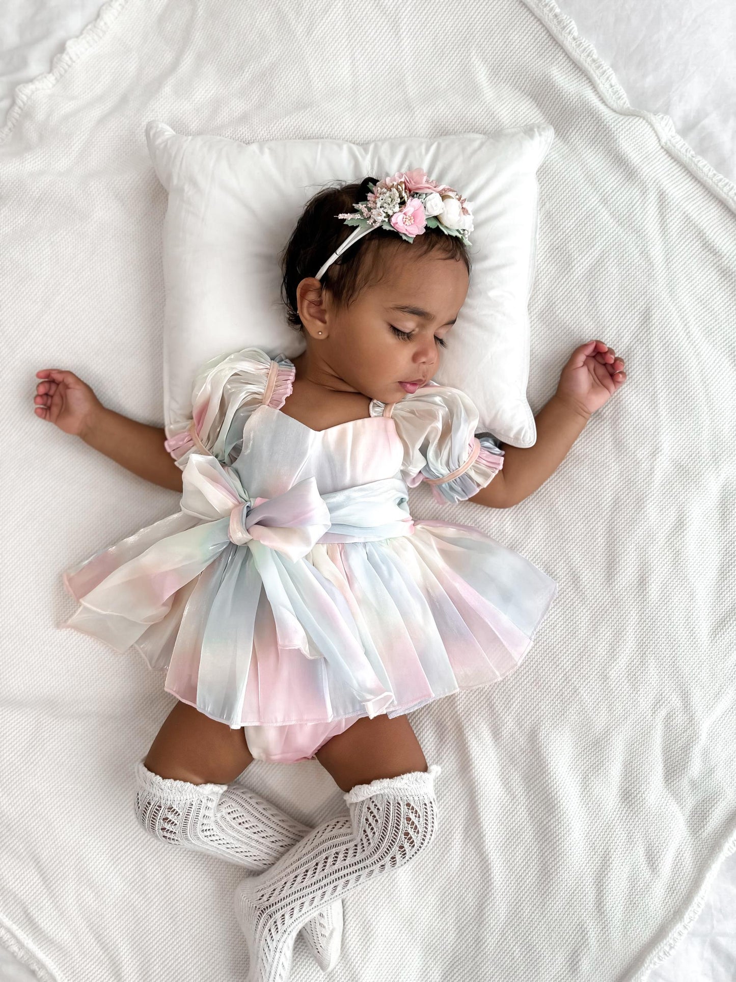 Sherbet Fairy Pastel Rainbow Organza Baby Girl Party Romper