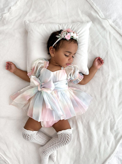 Sherbet Fairy Pastel Rainbow Organza Baby Girl Party Romper
