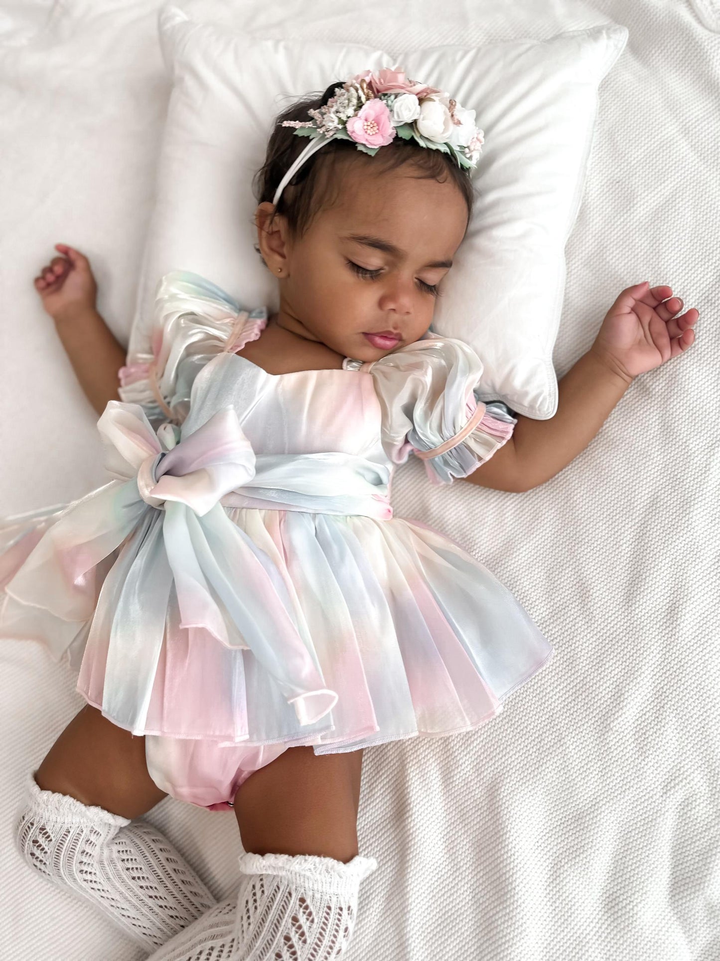 Sherbet Fairy Pastel Rainbow Organza Baby Girl Party Romper