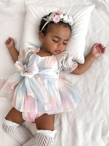Sherbet Fairy Pastel Rainbow Organza Baby Girl Party Romper