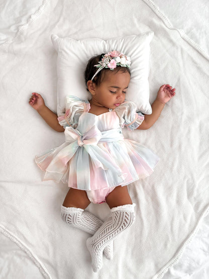 Sherbet Fairy Pastel Rainbow Organza Baby Girl Party Romper