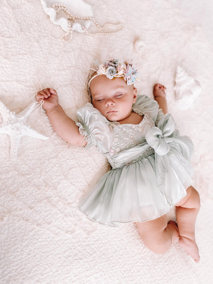 Mermaid Sequin Green Organza Baby Girl Party Romper