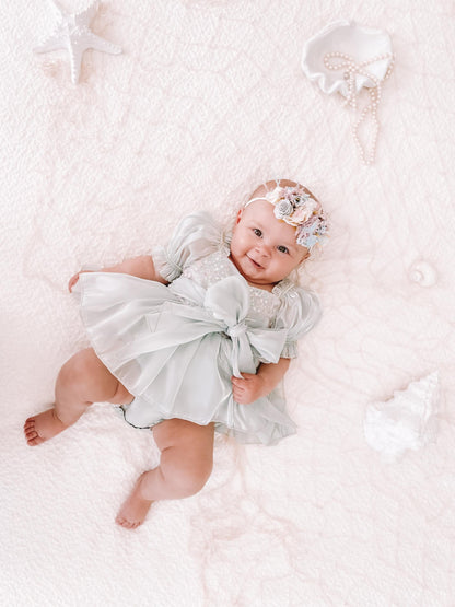 Mermaid Sequin Green Organza Baby Girl Party Romper