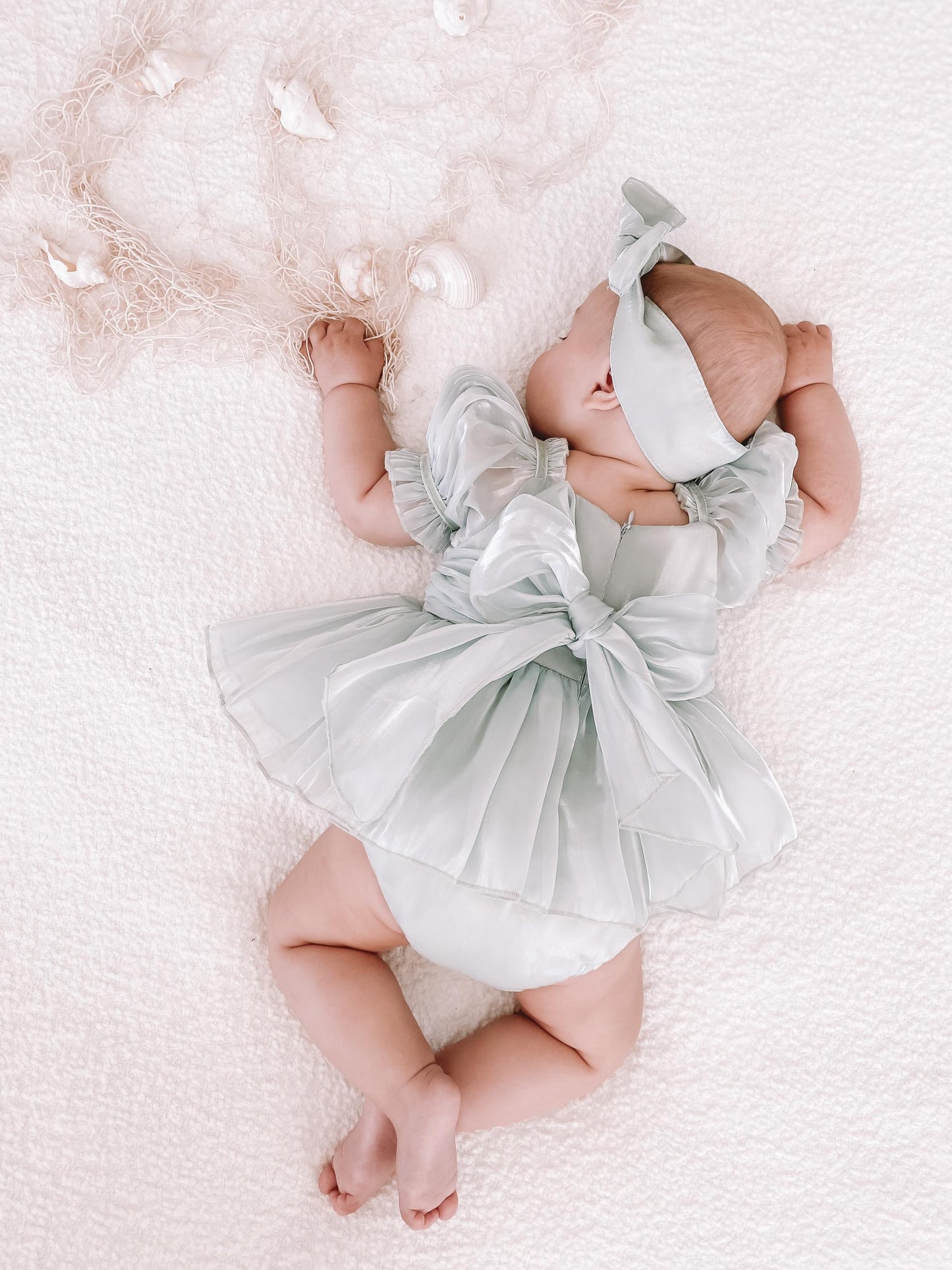 Mermaid Sequin Green Organza Baby Girl Party Romper