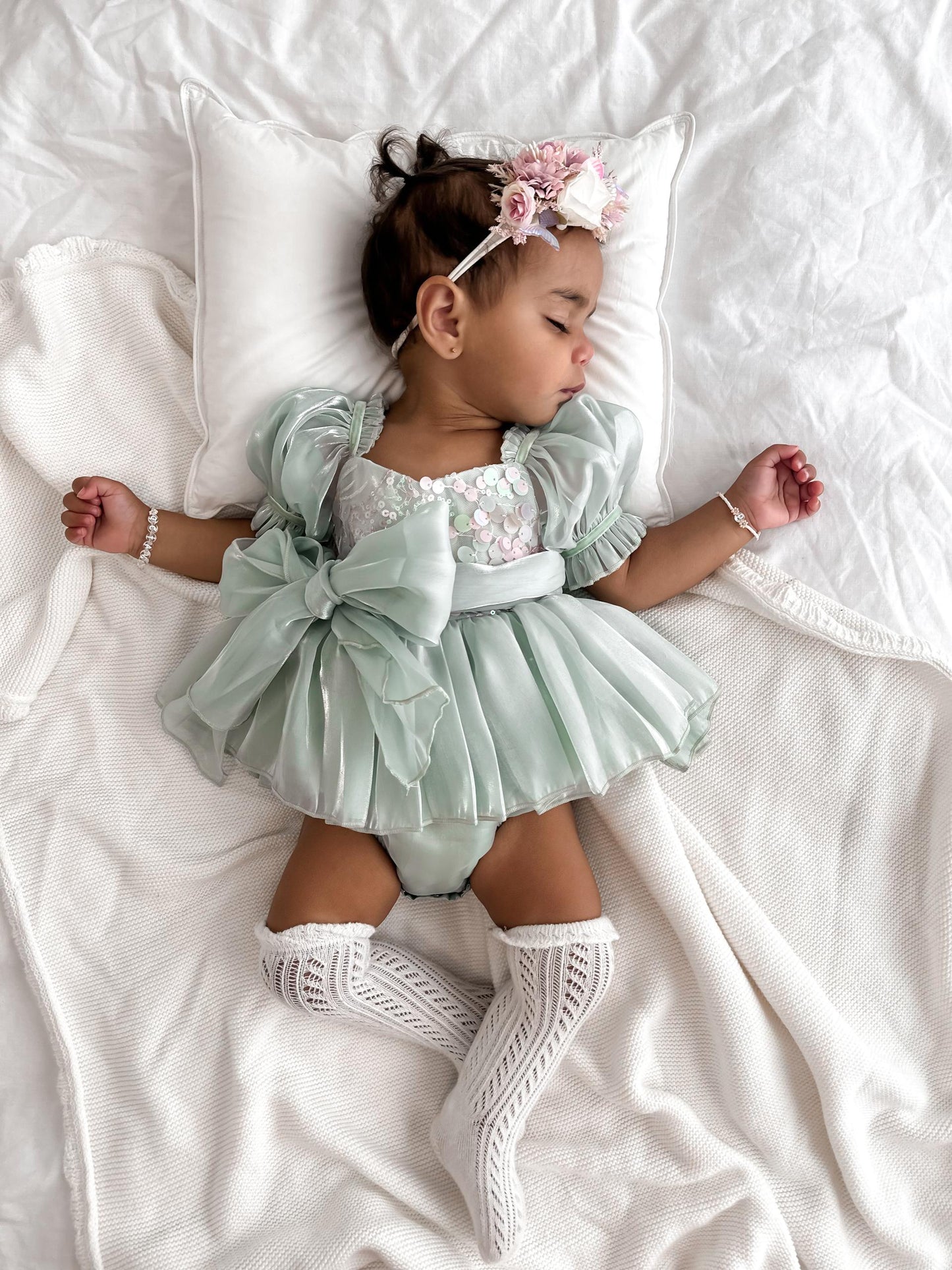 Mermaid Sequin Green Organza Baby Girl Party Romper