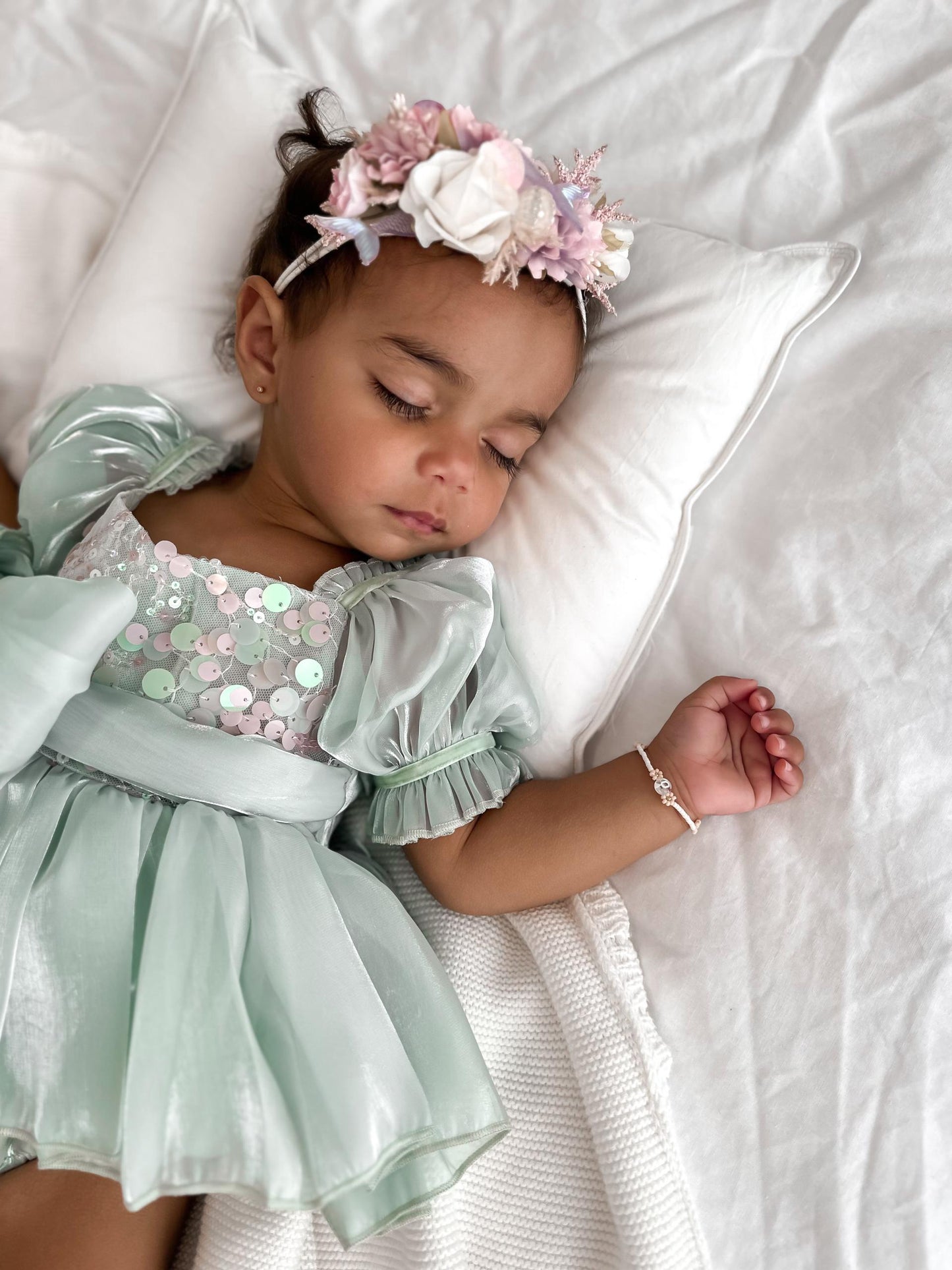 Mermaid Sequin Green Organza Baby Girl Party Romper