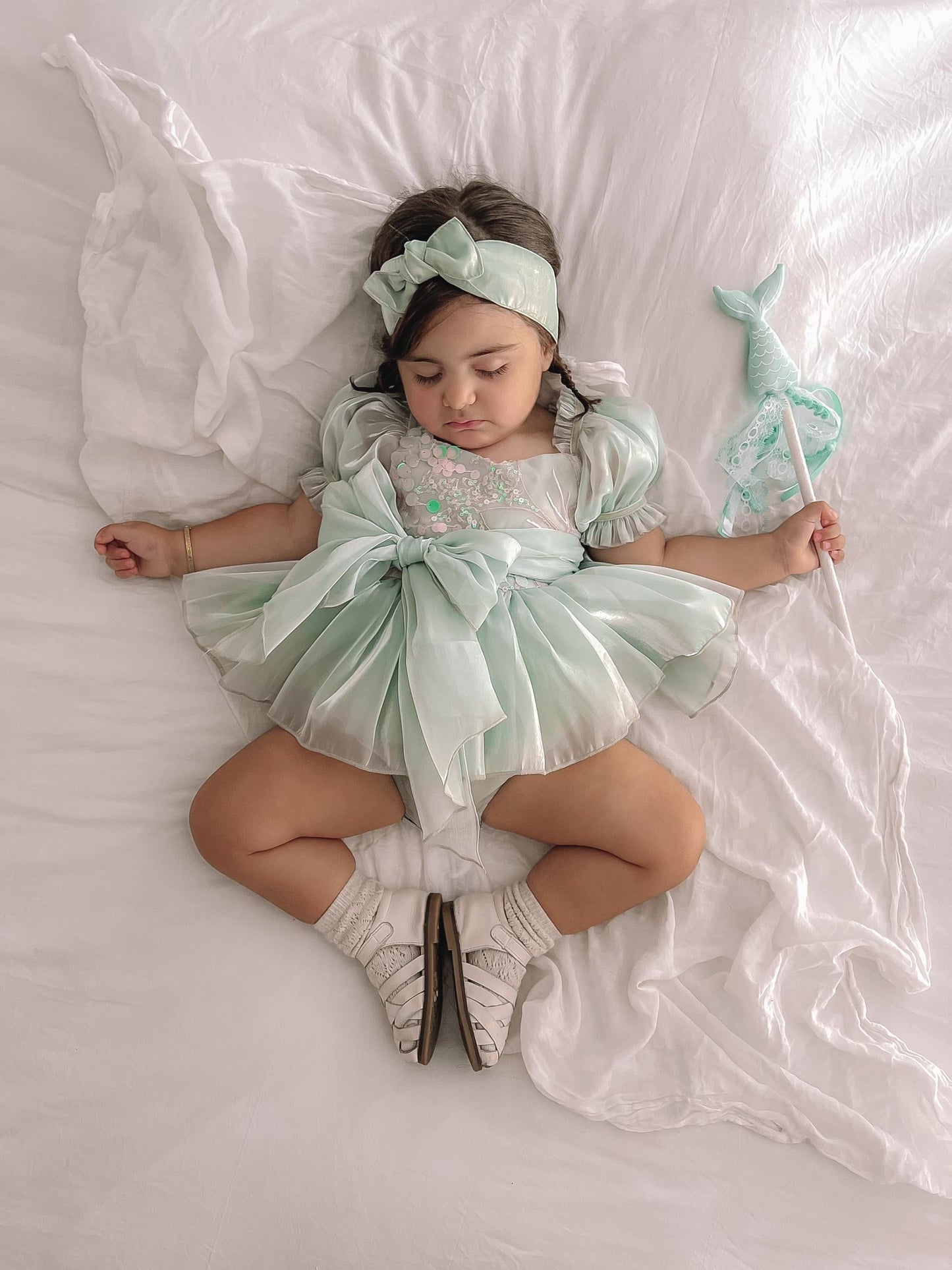 Mermaid Sequin Green Organza Baby Girl Party Romper