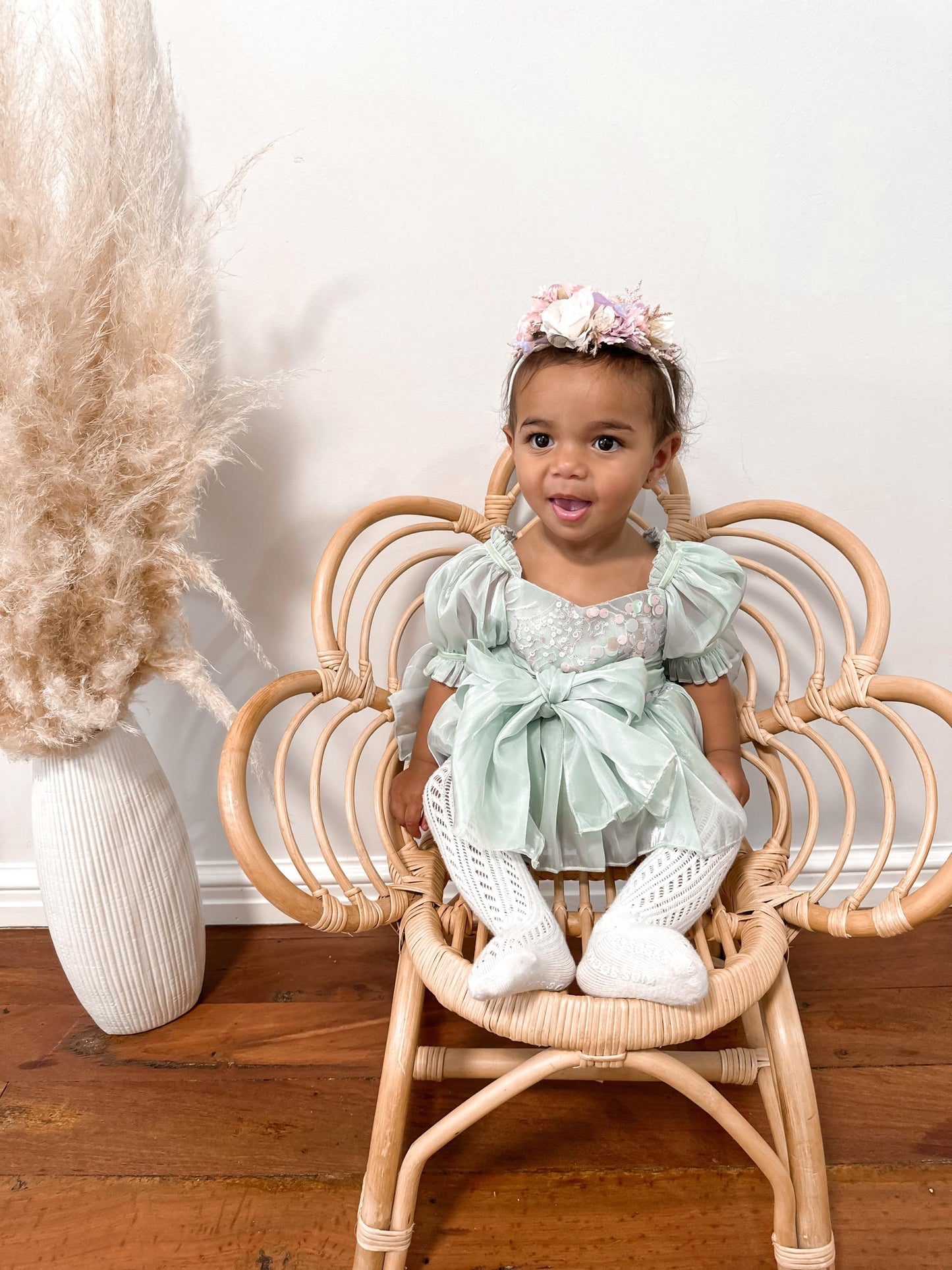 Mermaid Sequin Green Organza Baby Girl Party Romper