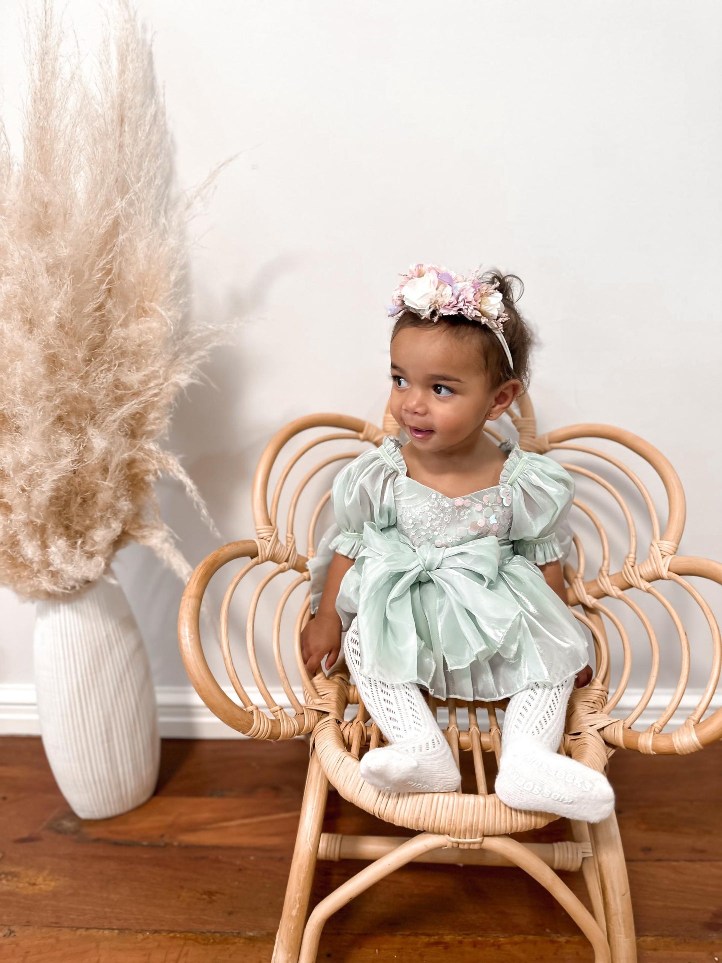 Mermaid Sequin Green Organza Baby Girl Party Romper