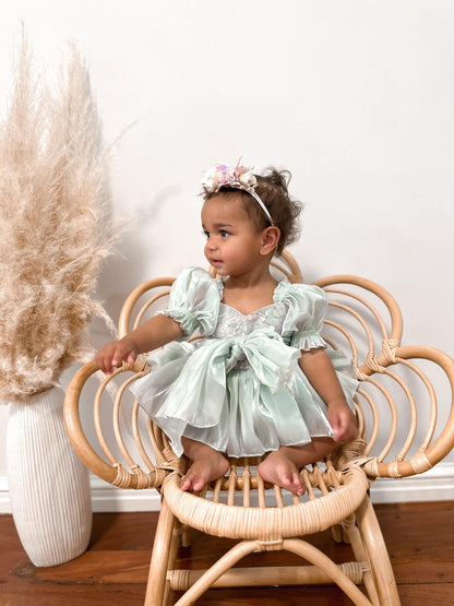 Mermaid Sequin Green Organza Baby Girl Party Romper