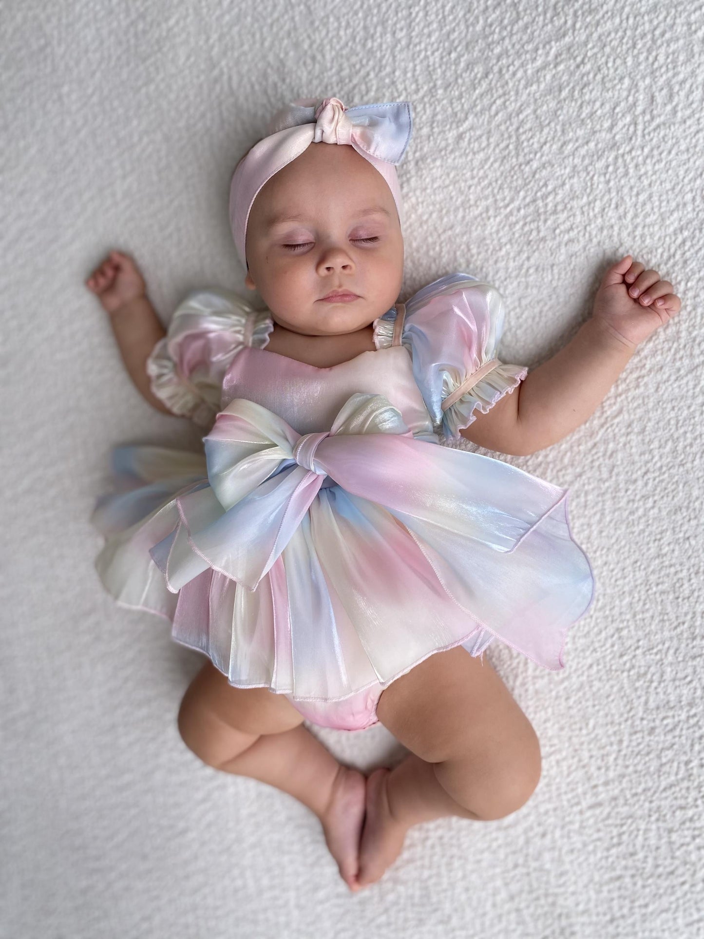 Sherbet Fairy Pastel Rainbow Organza Baby Girl Party Romper